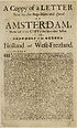 Thumbnail for 'Coppy of a letter sent by the burga-masters and councel of Amsterdam, to the rest of the city's that have their session in the Assembly of the States of Holland and West-Frezland'