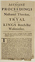 Thumbnail for 'Account of the proceedings against Nathaniel Thomson, upon his tryal at the Kings Bench-Bar Westminster'