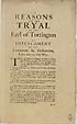 Thumbnail for 'Reasons for the tryal of the Earl of Torrington by impeachment by the Commons in Parliament, rather than any other way'