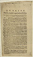 Thumbnail for 'Queries humbly proposed to my Lords the bishops, upon occasion of the bill new depending in the House of Peers, to prevent (as is pleased) the grewth [sic] of schism'