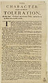 Thumbnail for 'Character, of these who plead for toleration, at this time: gathered out of their prints, and set down in their own express words'