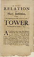 Thumbnail for 'True relation of Mary Jenkinson, who was killed by one of the lyons in the Tower, on Munday the 8th. of February, 1685/6'