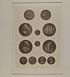 Thumbnail for 'Blaikie.SNPG.7.1 - Proposed coinage of the Stuarts

4 extra large, 2 large, 4 medium, and 2 small coins with pictures of the Stuarts and ships, Classical figures, and an Angel'