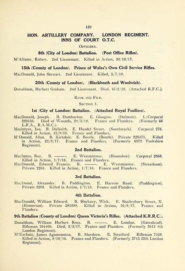 (193) Page 189 - Hon. Artillery Company -- London Regiment -- Inns of Court O.T.C