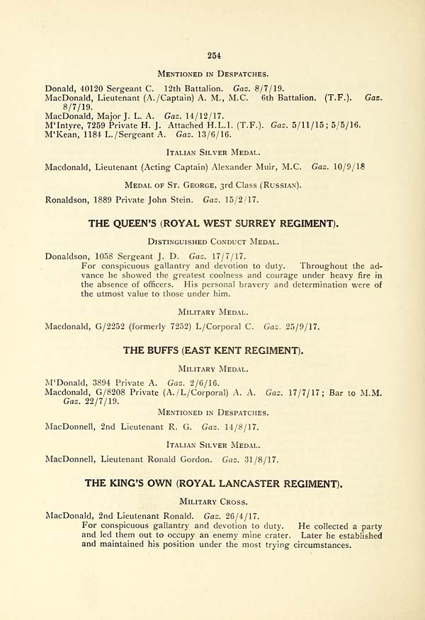 (258) Page 254 - Queen's Royal West Surrey Regiment -- Buffs (East Kent Regiment) -- King's Own Royal Lancaster Regiment