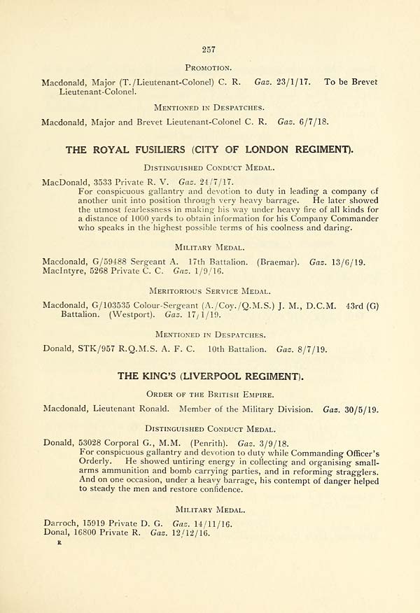 (261) Page 257 - Royal Fusiliers (City of London Regiment) -- King's Liverpool Regiment