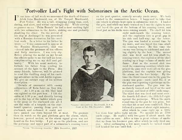 (35) Photograph - Portvoller lad's fight with submarine in the Arctic Ocean