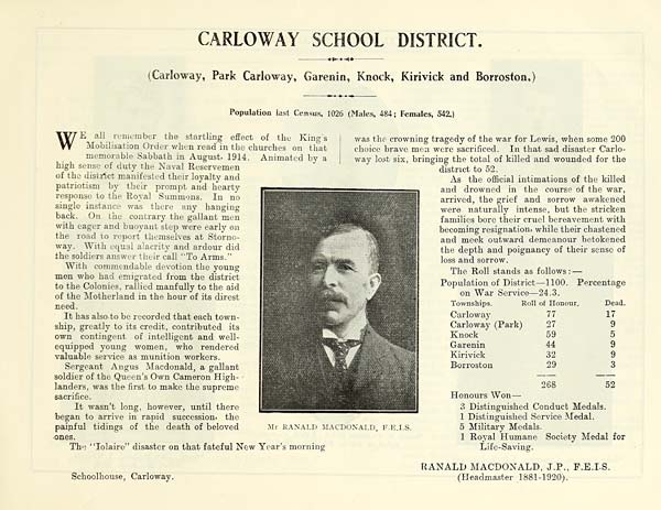 (223) Photograph - Carloway School District -- Carloway, Park Carloway, Garenin, Knock, Kirivick and Borroston