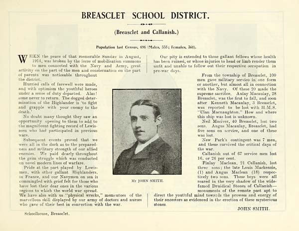 (239) Photograph - Breasclet School District -- Breasclet and Callanish