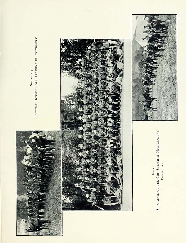 (27) Illustrated plate - Nos. 1 and 3: Scottish Horse under training in Perthshire; No. 2: Sergeants of the 6th Seaforth Highlanders, Bedford 1915