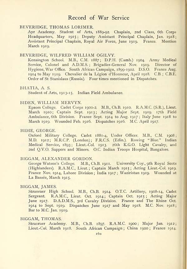 274 Page 160 Beveridge Biggam Organisations University Of Edinburgh Roll Of Honour 1914 1919 Rolls Of Honour National Library Of Scotland