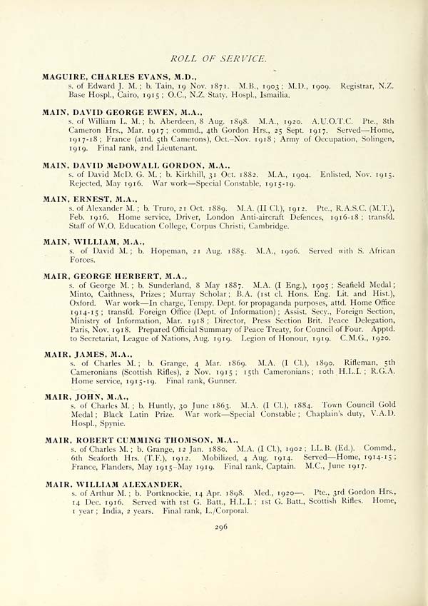 314 Page 296 Organisations University Of Aberdeen Roll Of Service In The Great War 1914 1919 Rolls Of Honour National Library Of Scotland