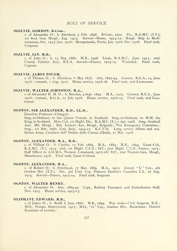 349 Page 331 Organisations University Of Aberdeen Roll Of Service In The Great War 1914 1919 Rolls Of Honour National Library Of Scotland