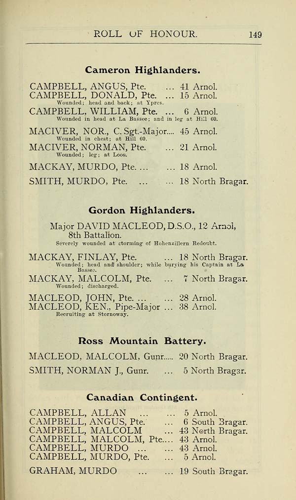 (155) Page 149 - Cameron Highlanders -- Gordon Highlanders -- Ross Mountain Battery -- Canadian contingent
