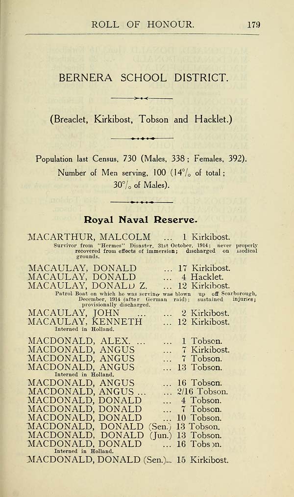 (185) Page 179 - Bernera School District -- Breaclet, Kirkibost, Tobson and Hacklet -- Royal Naval Reserve