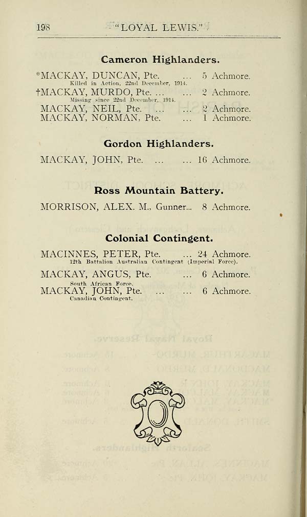 (204) Page 198 - Cameron Highlanders -- Gordon Highlanders -- Ross Mountain Battery -- Colonial contingent