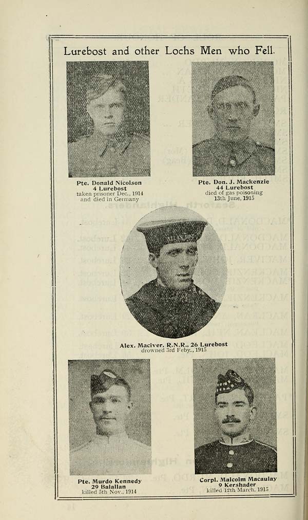 (216) Photographs - Lurebost and other Lochs men who fell