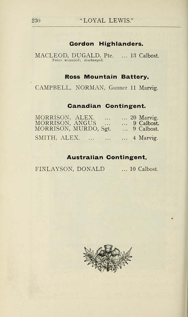 (236) Page 230 - Gordon Highlanders -- Ross Mountain Battery -- Canadian contingent -- Australian contingent