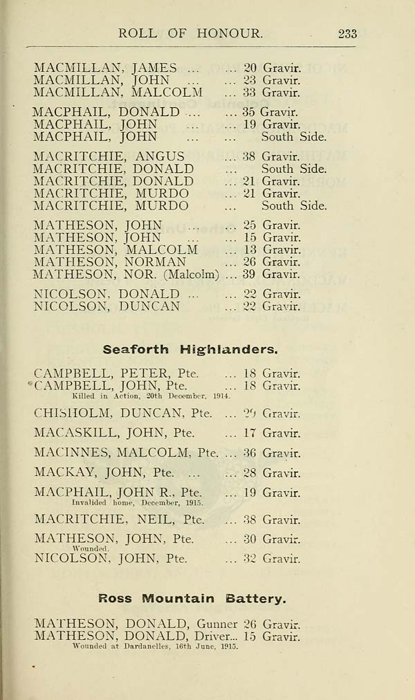 (239) Page 233 - Seaforth Highlanders -- Ross Mountain Battery