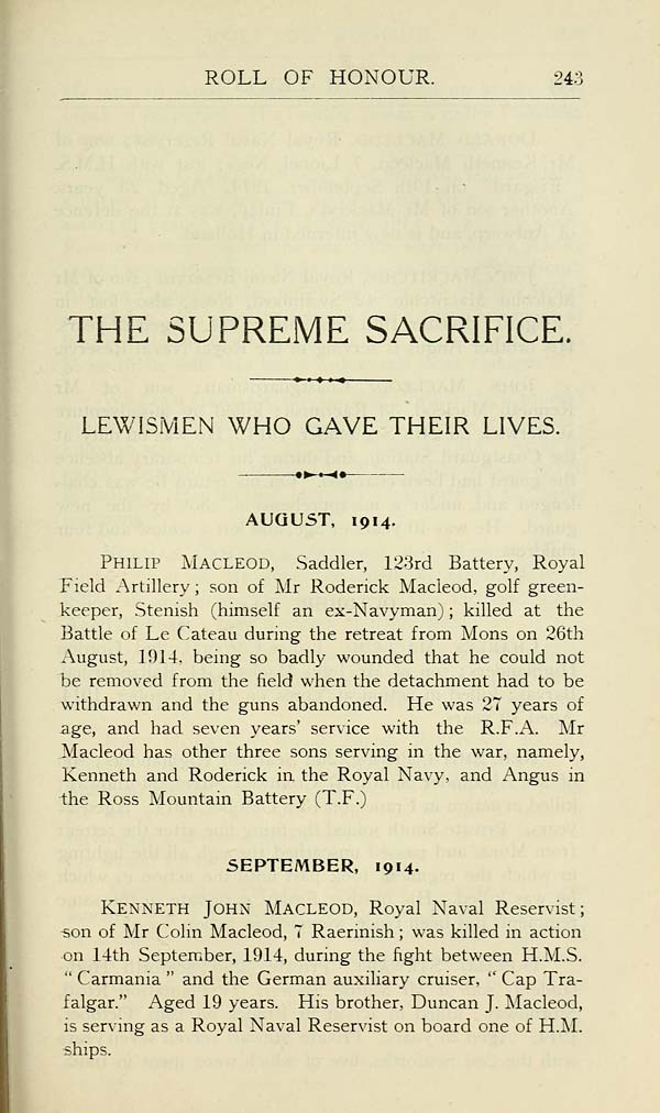 (249) Page 243 - Supreme sacrifice -- Lewismen who gave their lives