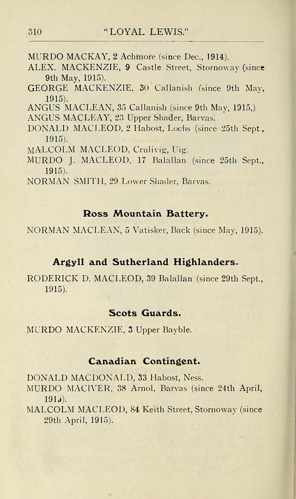 (316) Page 310 - Ross Mountain Battery -- Argyll and Sutherland Highlanders -- Scots Guards -- Canadian contingent