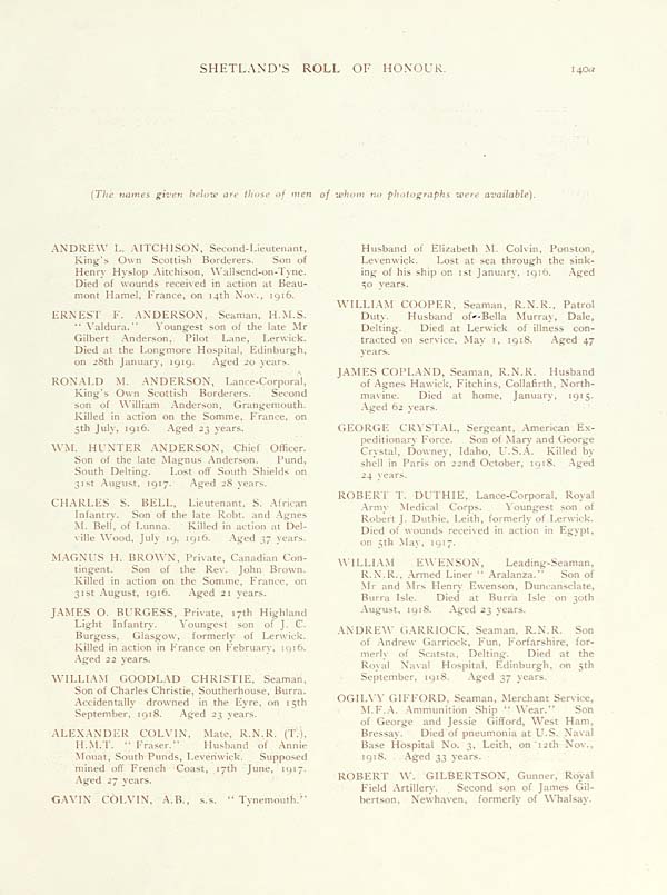 (161) Page 140a - Names of men of whom no photographs are available