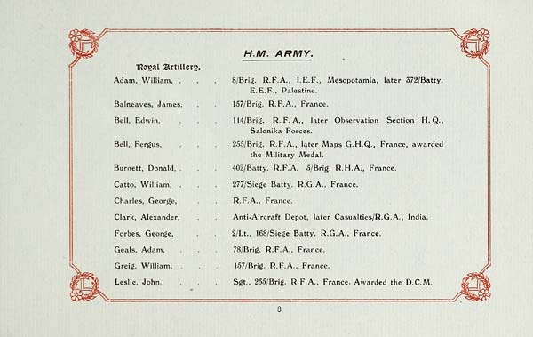 (17) Page 8 - H.M. Army. Royal Artillery: Adam -- Leslie