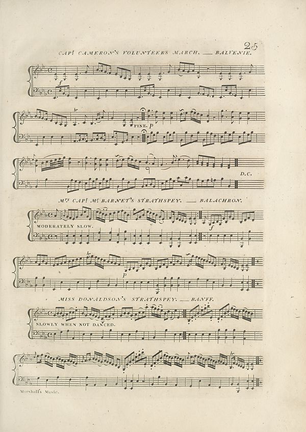 (33) Page 25 - Capt. Cameron's vonlunteers march - Balvenie; Mrs. Capt. McBarnet's Strathspey - Balachron; Miss donaldson's Strathspey - Banff