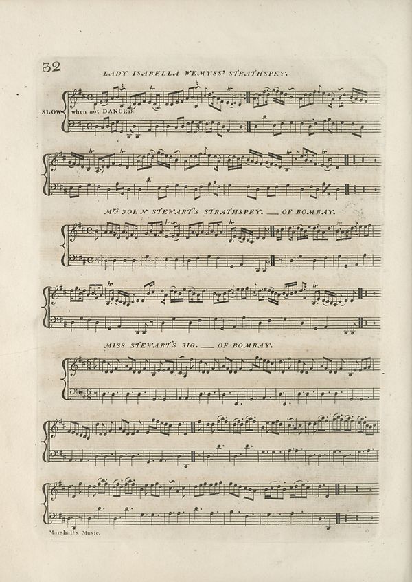 (40) Page 32 - Lady Isabella Wemyss' Strathspey; Mrs. John Stewart's Strathspey; Miss Stewart's Jig - of Bombay