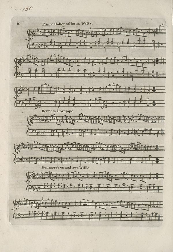 (16) Page 10 - Prince Hohenzollern's Waltz -- Bennets Hornpipe -- Kenmore's on and awa Willie