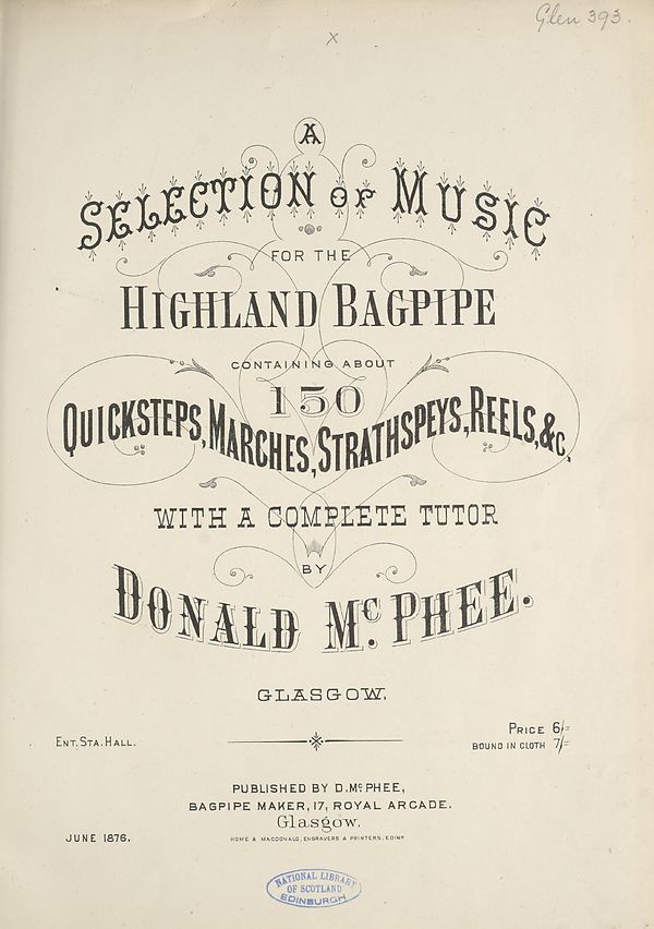 (5) Title page - Selection of music for the Highland bagpipe