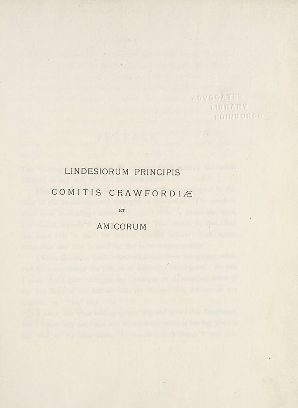 (9) Divisional title page - Lindesiorum principis Comitis Crawfordiæ et amicorum