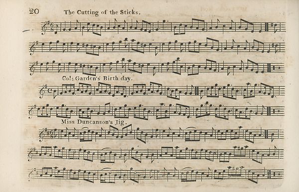 (23) Page 20 - Cutting of the Sticks -- Col. Garden's Birth day -- Miss Duncanson's Jig