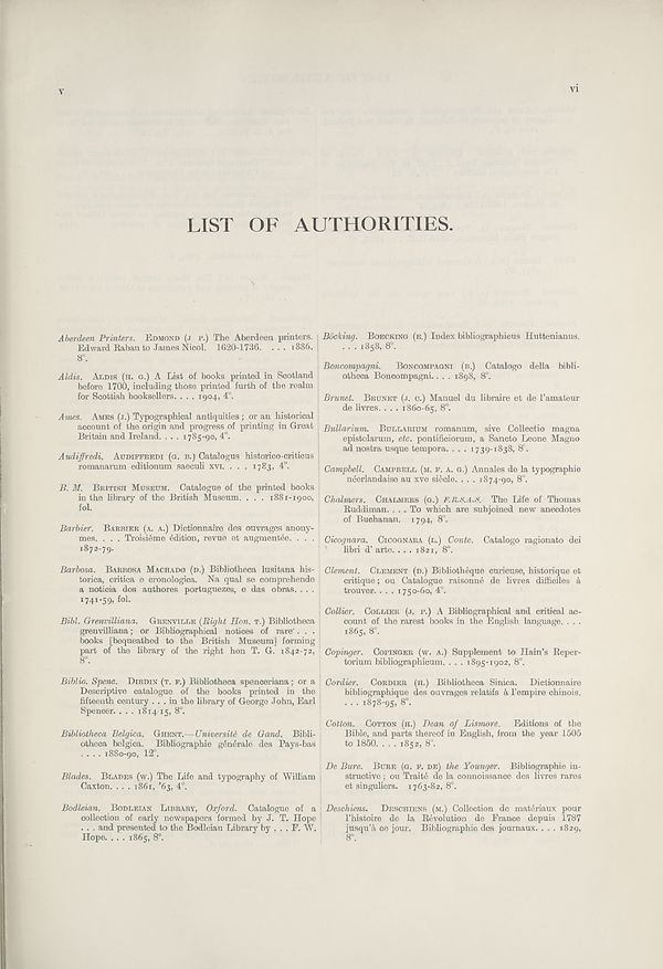 (11) Columns v and vi - List of authorities