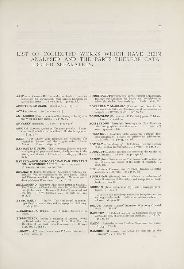 (1127) Columns 1 and 2 - List of collected works which have been analysed and the parts thereof catalogued separately