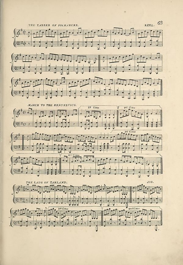 (75) Page 63 - Lasses of Fochabers reel -- March to the rendezvous -- Lads of Tarland jig