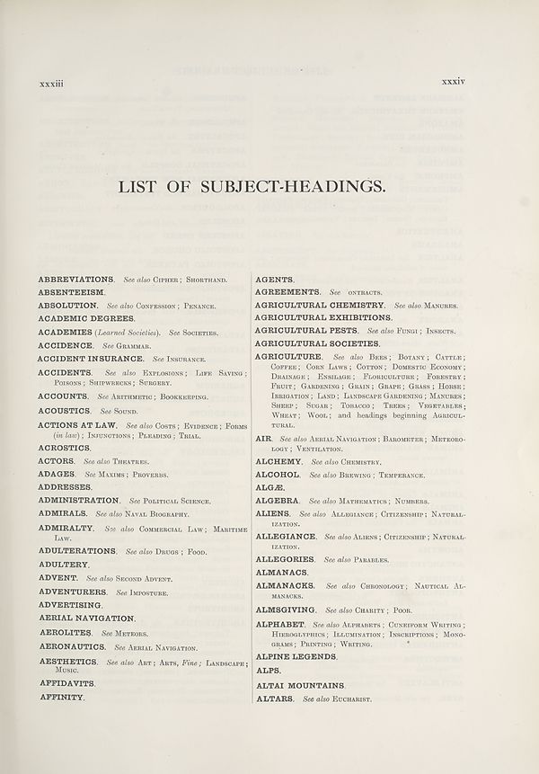 (27) Columns xxxiii and xxxiv - List of subject-headings