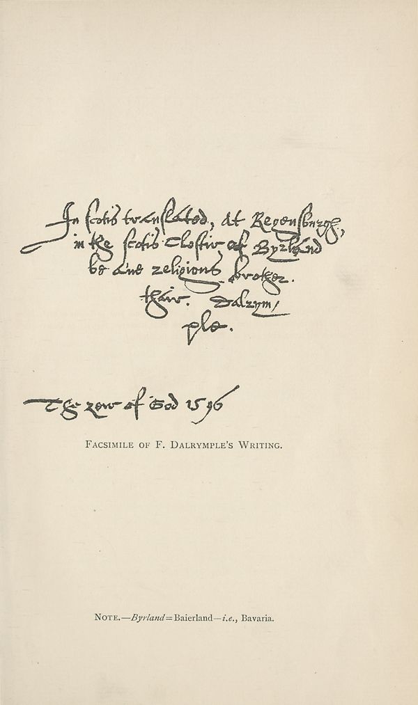 (9) Frontispiece - Facsimile of F. Dalrymple's writing