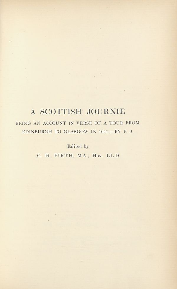 (294) Divisional title page - Scottish journie, being an account in verse of a tour from Edinburgh to Glasgow in 1641, by P.J