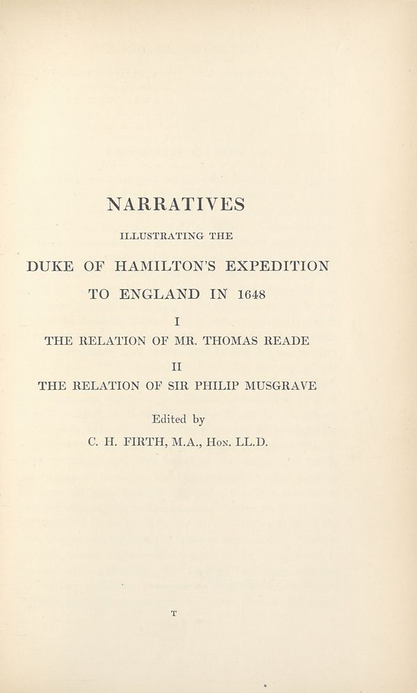 (314) Divisional title page - Narratives illustrating the Duke of Hamilton's expedition to England in 1648