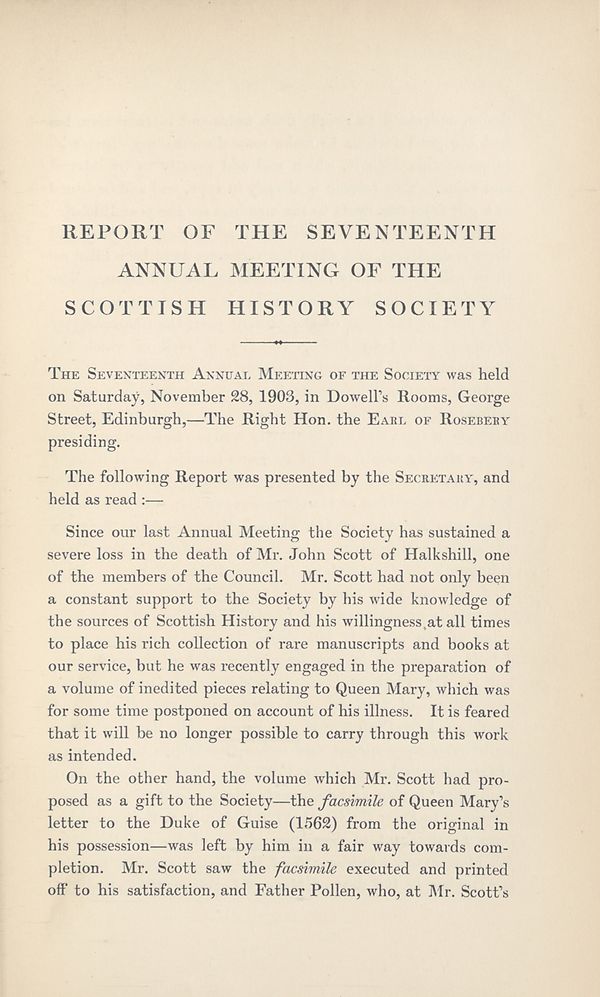 (498) [Page 1] - Report of the seventeenth annual meeting of the Scottish History Society