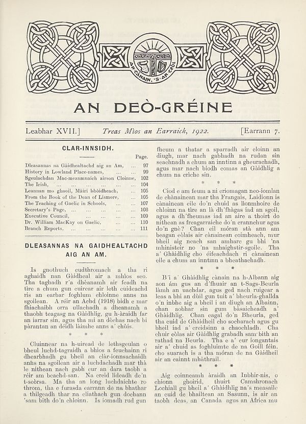 (105) Earrann 7, Treas Mìos an Earraich, 1922 - 