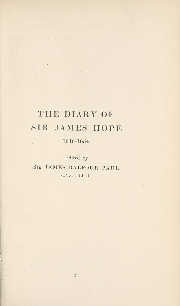 (114) Divisional title page - Diary of Sir James Hope 1646-1654