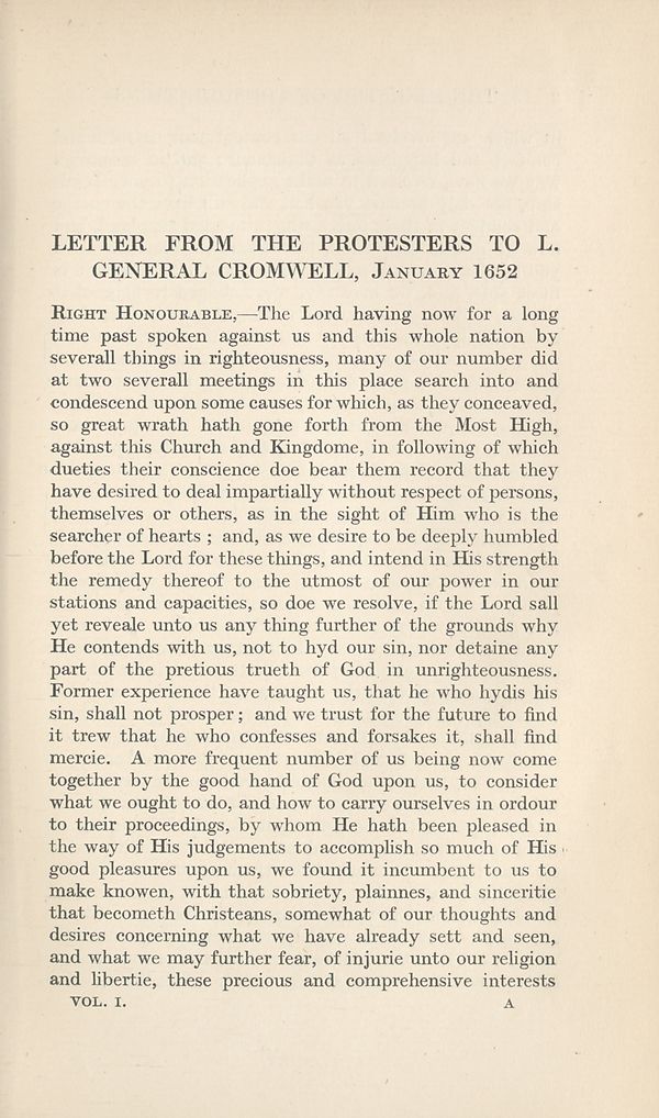 (30) [Page 1] - Letter from the Protesters to Cromwell, January 1652