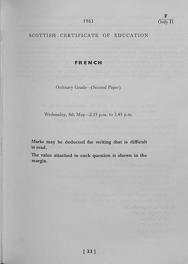 (169) French, Ordinary Grade - (Second Paper)