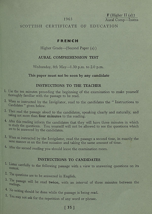 (177) French, Higher Grade - (Second Paper (a)), Aural comprehension test