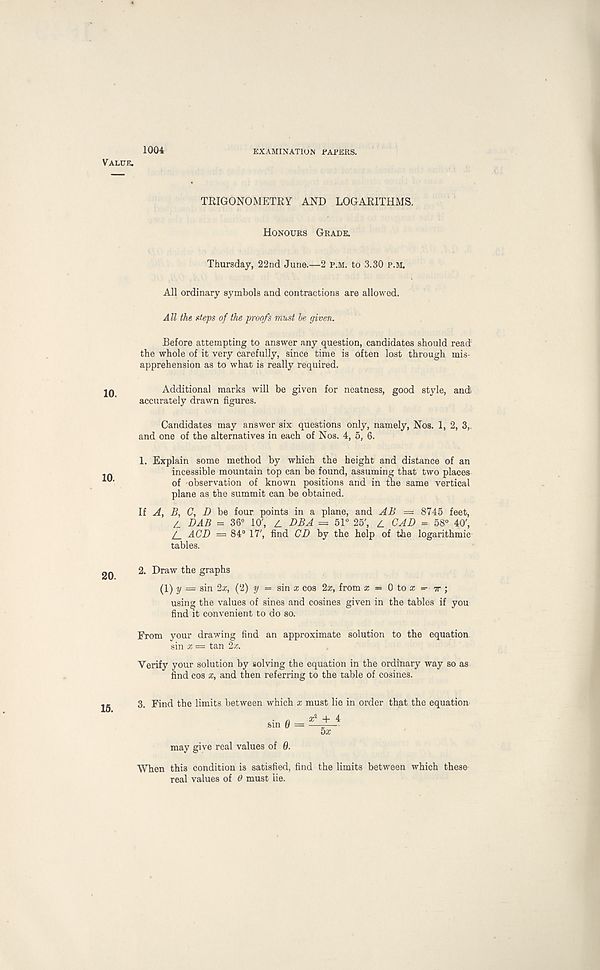 (54) Trigonometry and Logarithms, Honours Grade