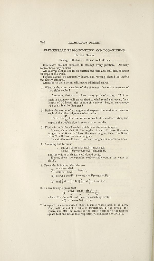 (42) Elementary Trigonometry and Logarithms, Higher Grade