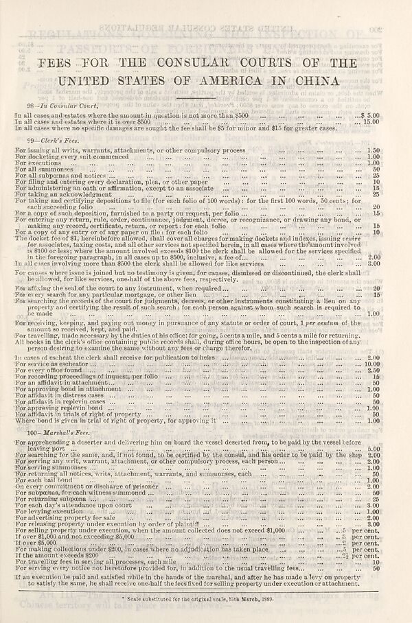 (227) [Page 199] - Fees for the Consular Courts of the United States of America in China