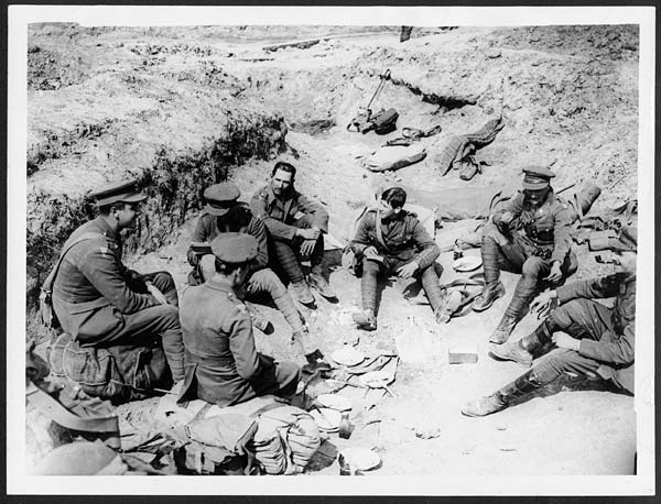 (117) D.1330 - Officers dining in a reserve trench before moving up